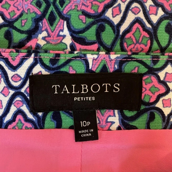 Talbots womens skirt 10 MP petite stretch knee pattern blue pink business casual - Picture 5 of 8
